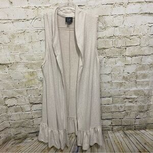 Crew Knitwear Beige Soft Open Front Sleeveless Ruffle Long Cardigan